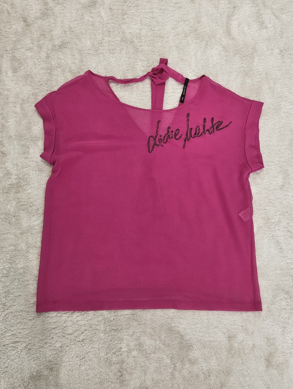 NEW Fuchsia Short Sleeve Top Size M Pink Magenta Sequins Oversized Lightweight - Picture 2 of 8